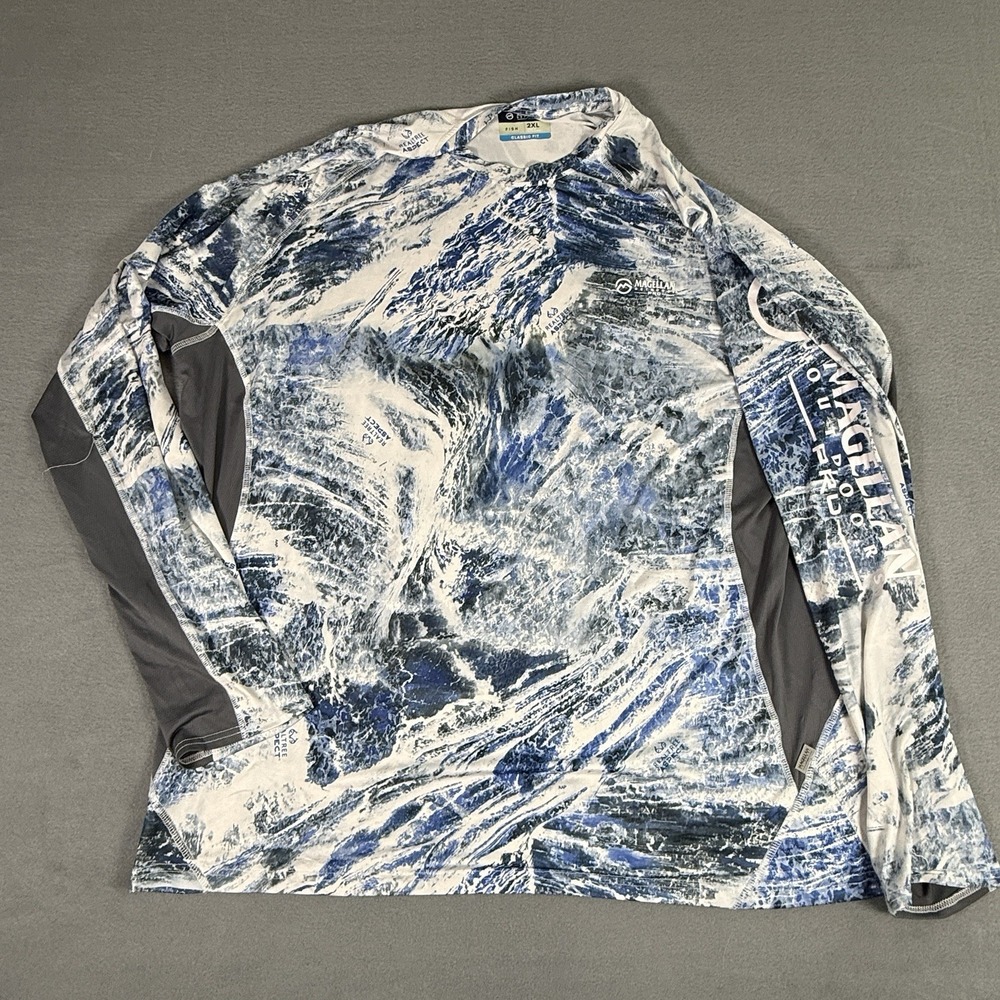 Magellan‎ Fish Gear Men's Long Sleeve Pullover Shirt  Size 2XL Blue Camo